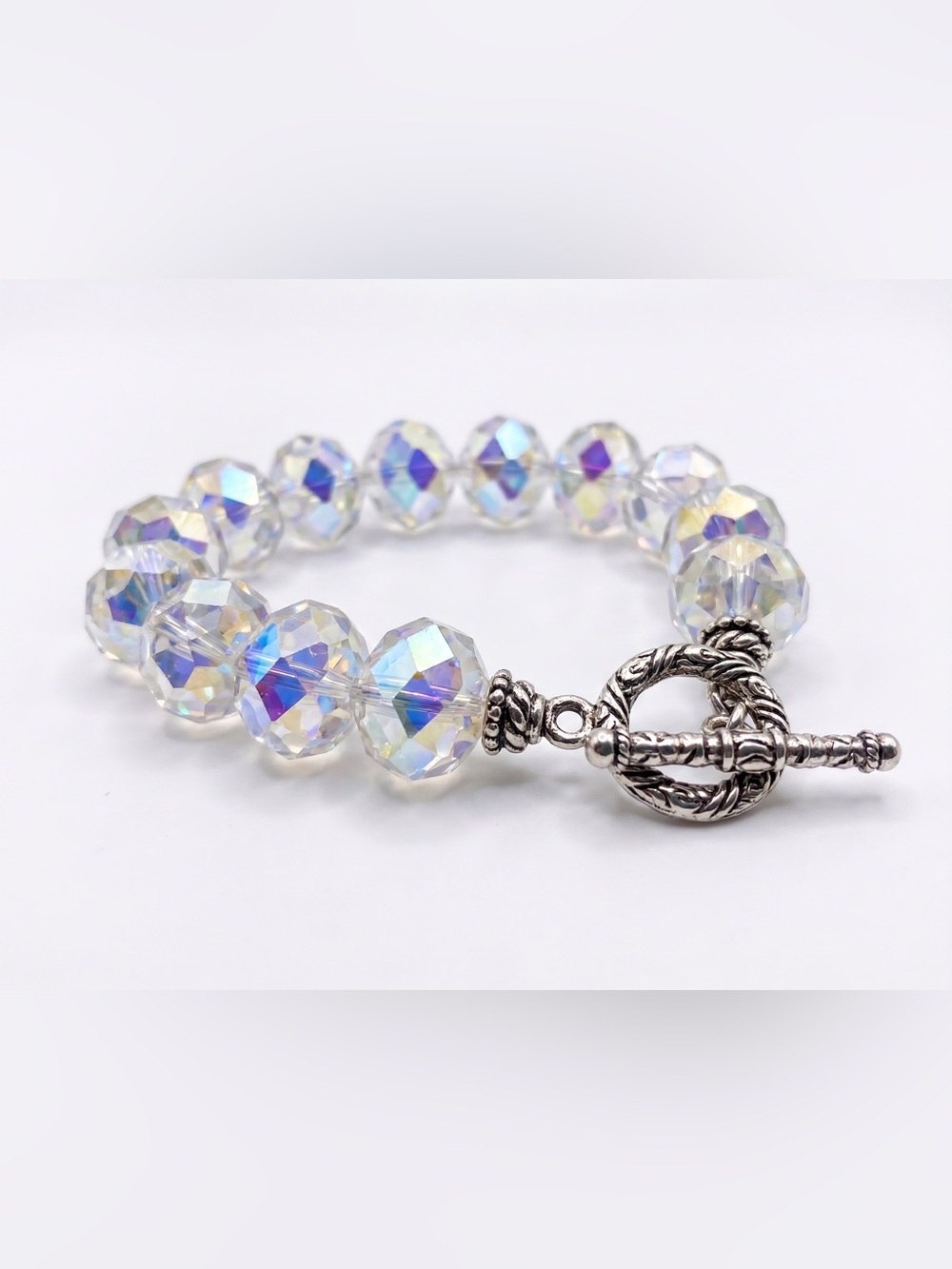 Aurora Borealis Crystal Bead Bracelet | Vintage Faceted Glass Bracelet